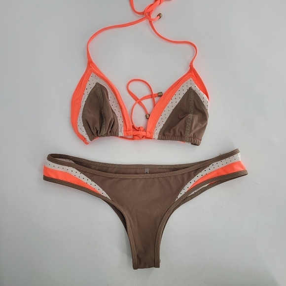 Vitamin A orange brown two peice bikini tid up top cheeky bottom Medium - Picture 1 of 8